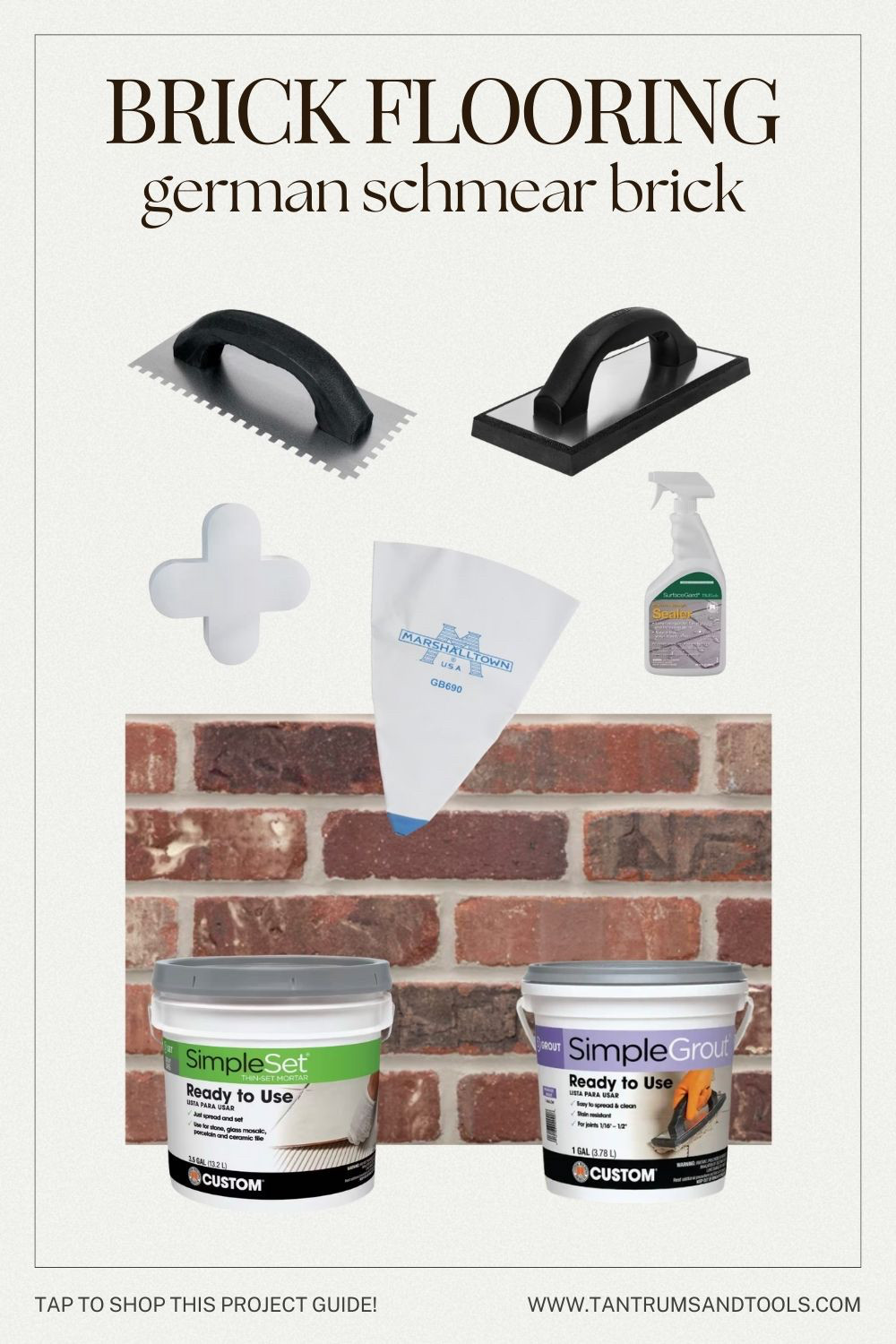 Here are the exact tools and supplies I used to German Schmear my brick floor. If you're ready to try the German Schmear technique on your brick floors, this list has everything you need to get started. Tap to shop and then head to www.tantrumsandtools.com for the complete how to guide! 

 #LTKHome #LTKFindsUnder50