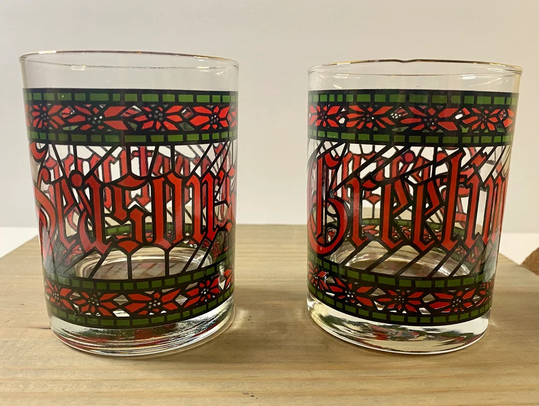 Vintage Pair of Houze Season's Greetings Holiday Glasses - Etsy | Etsy (US)