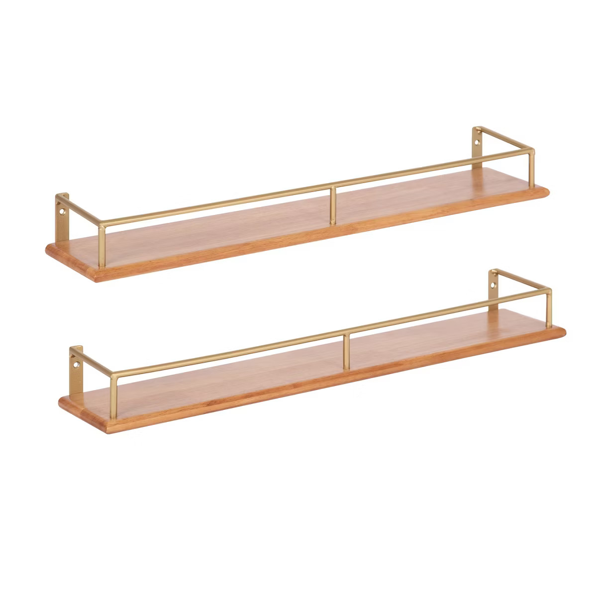Kate and Laurel Camryn Rectangle Wood Floating Shelf, 2pk 24", Natural and Gold | Target