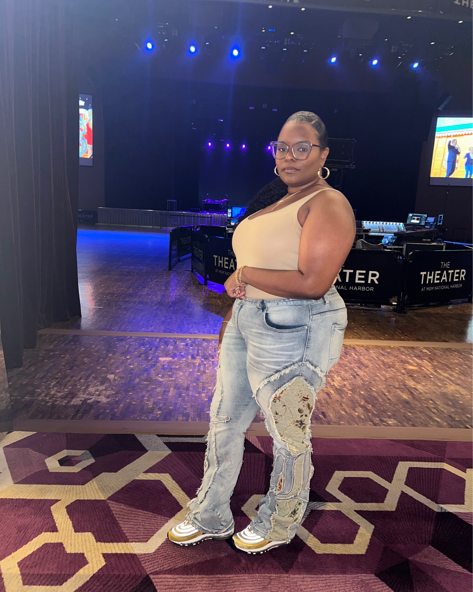 - Bodysuit is old from Nordstrom tried linking something similar. 
- Jeans are from Snipes - I linked them in my IG story/highlights 
- Sneakers are gold but are metallic when there’s flash 

#LTKPlusSize #LTKShoeCrush