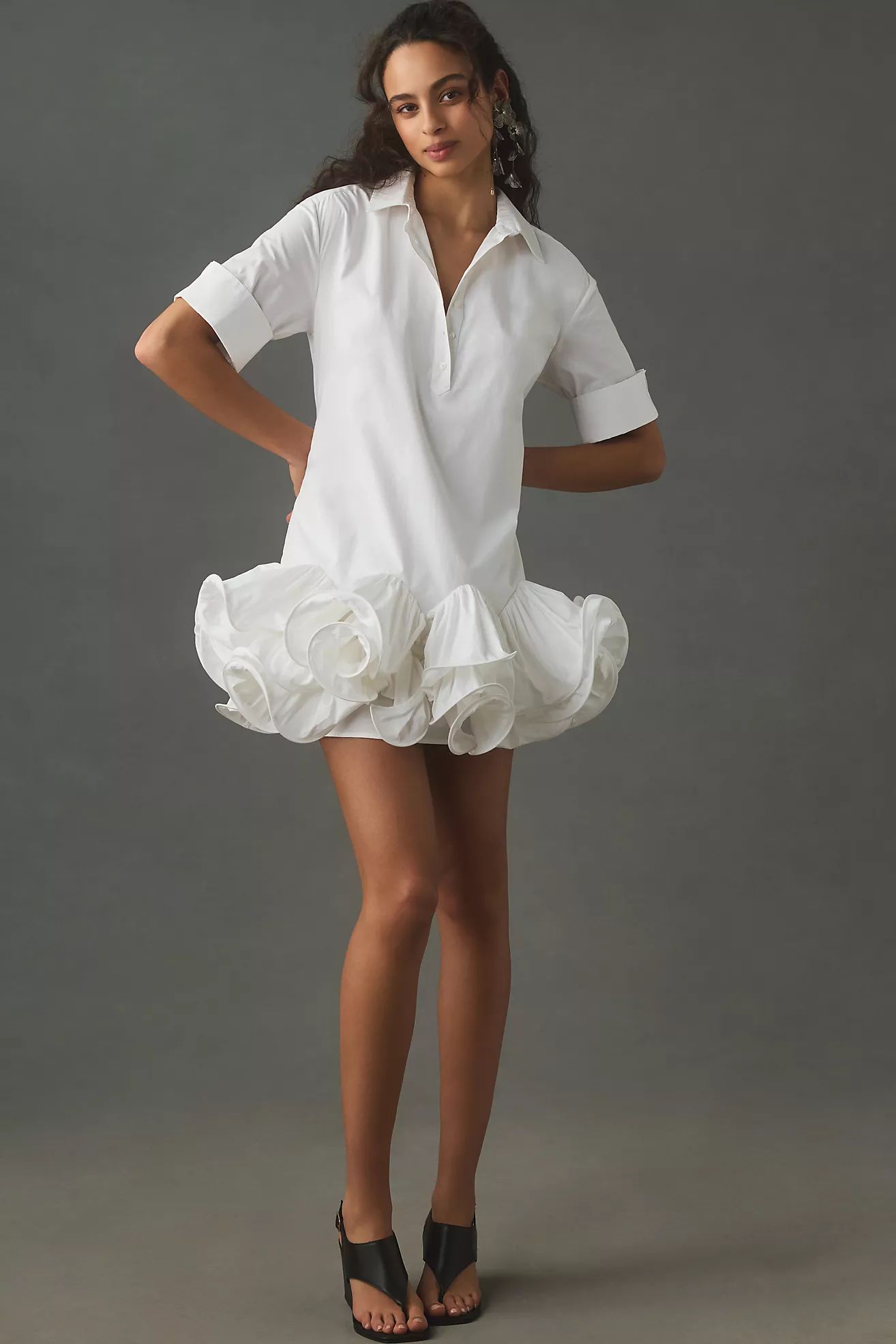Maeve Short-Sleeve Collared 3D Ruffle Mini Dress | Anthropologie (US)