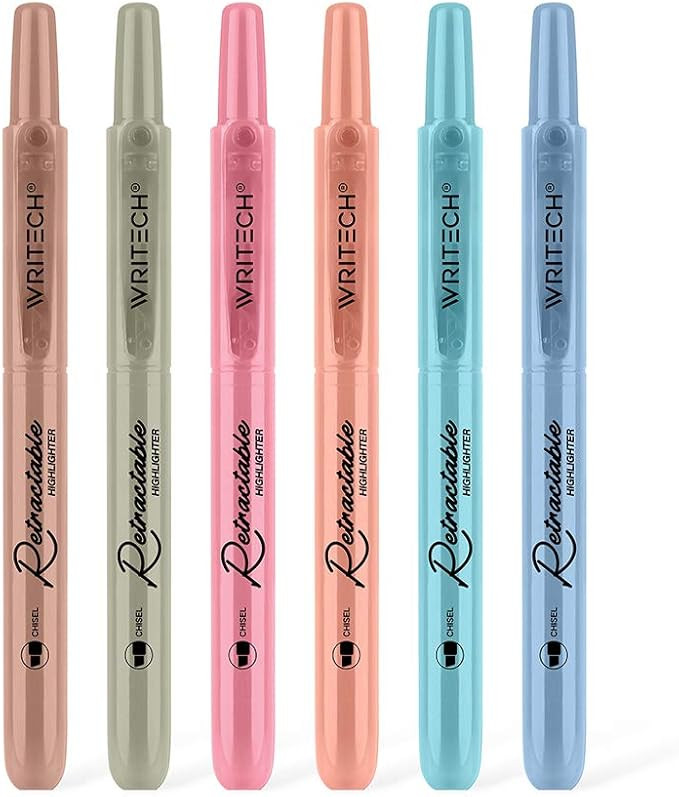 Writech Retractable Highlighters Chisel Tip 6 Assorted Vintage Colors Made with Non-Toxic Ink for... | Amazon (US)