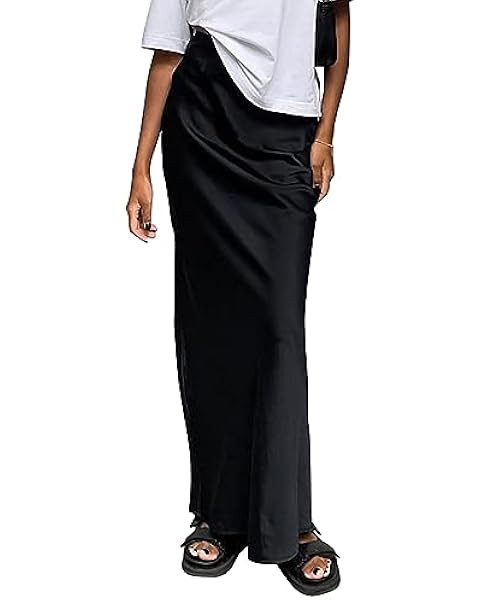 Vrtige Women's Elegant Satin Silky High Waist Zipper Flowy A Line Maxi Long Skirt | Amazon (US)