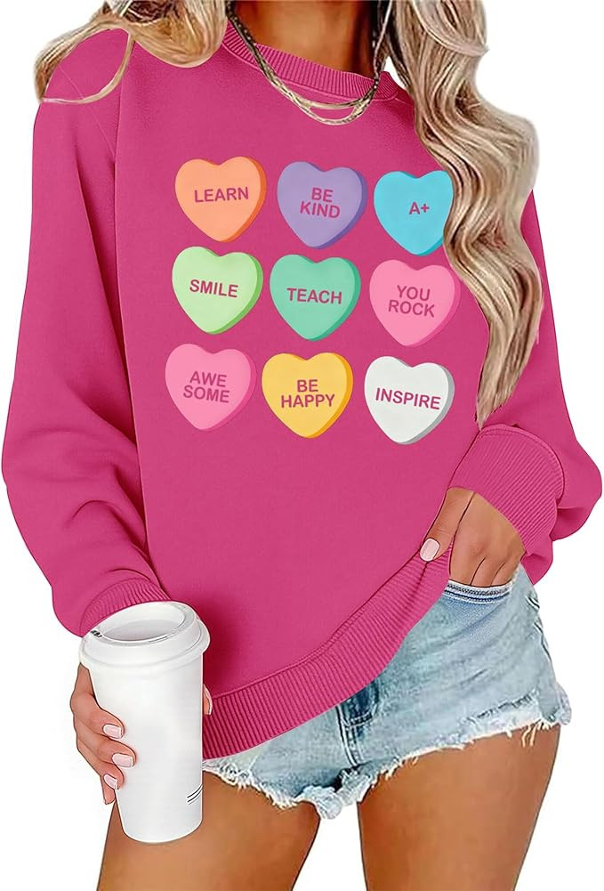 Women Sweatshirt Funny Cute Candy Heart Graphic Pullover Tops | Amazon (US)