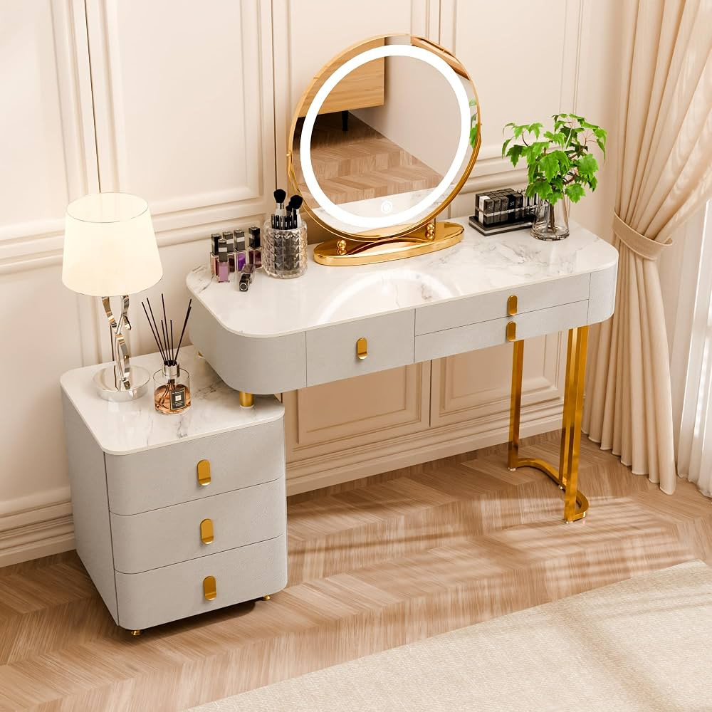 Luxury Makeup Vanity-Vanity Desk with 3-Color Adjustable Lights and 6 Solid Wood Drawers,Dressing... | Amazon (US)
