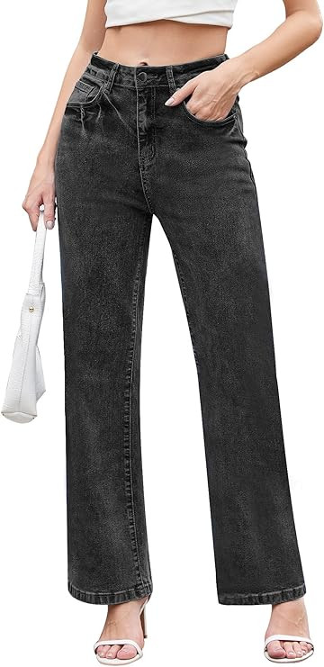 Jeans for Women Trendy High Waisted Straight Jeans Loose Wide Leg Stretchy Denim Pants with Pocke... | Amazon (US)