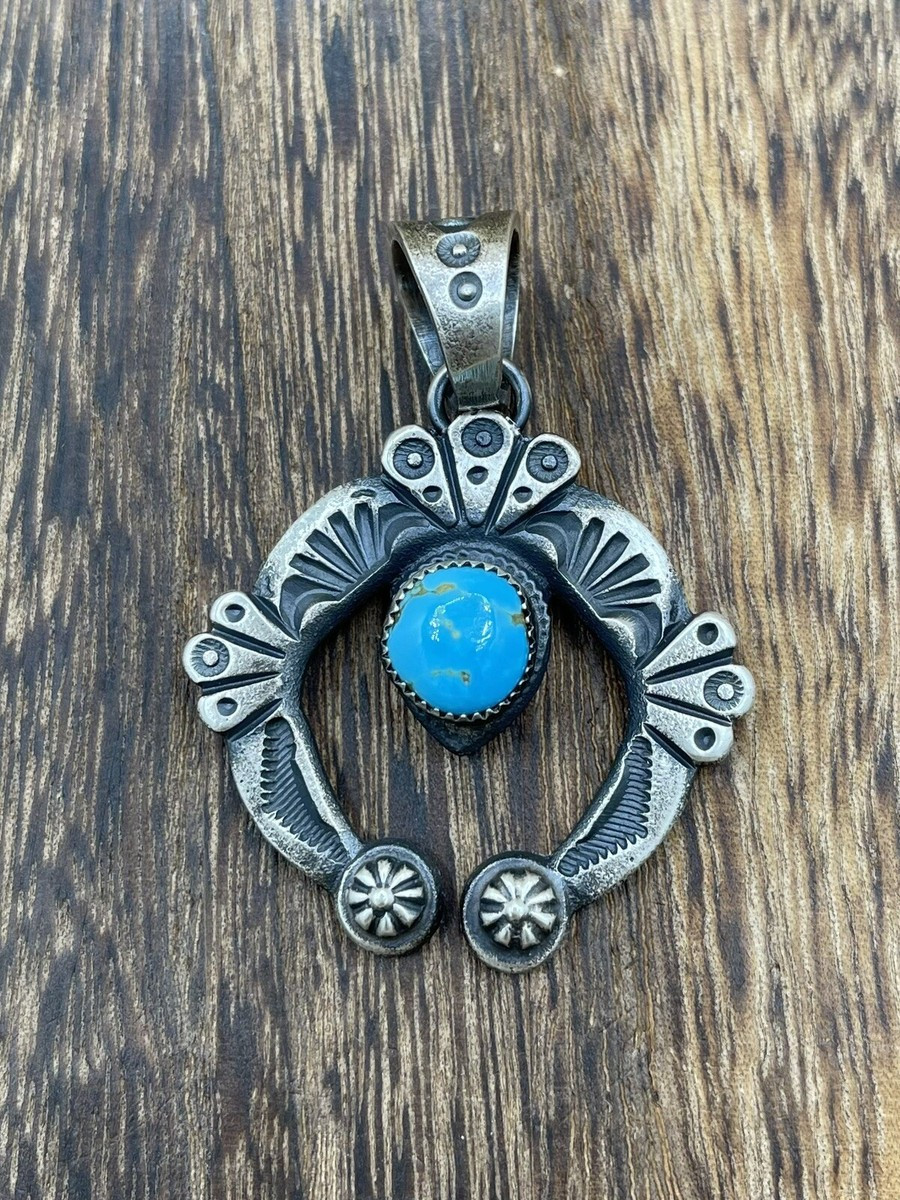 Native American Indian Navajo Handmade Silver Old Look Turquoise Naja Pendant | eBay US