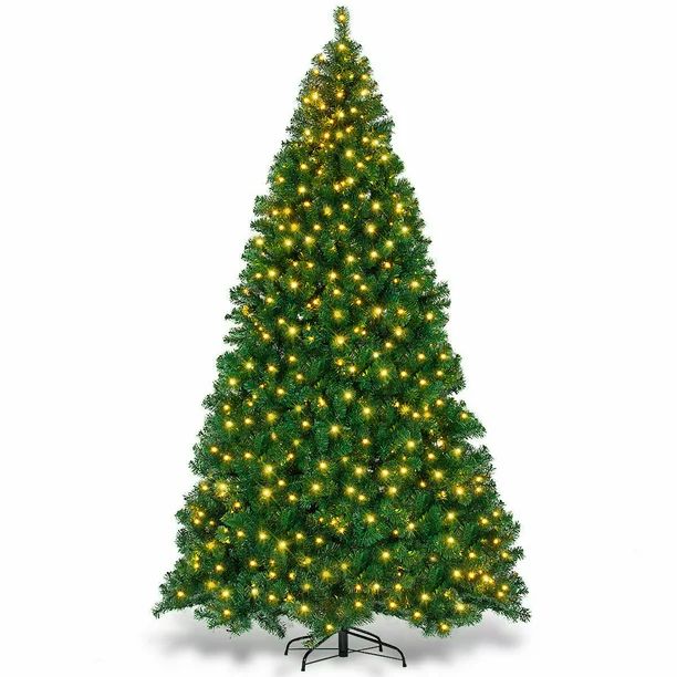 Costway 9Ft Pre-Lit PVC Christmas Tree Hinged 700 LED Lights Green - Walmart.com | Walmart (US)