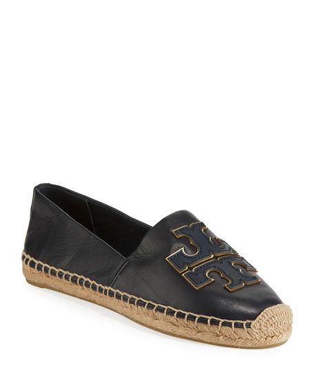 Tory Burch Ines Flat Leather Logo Espadrilles | Neiman Marcus