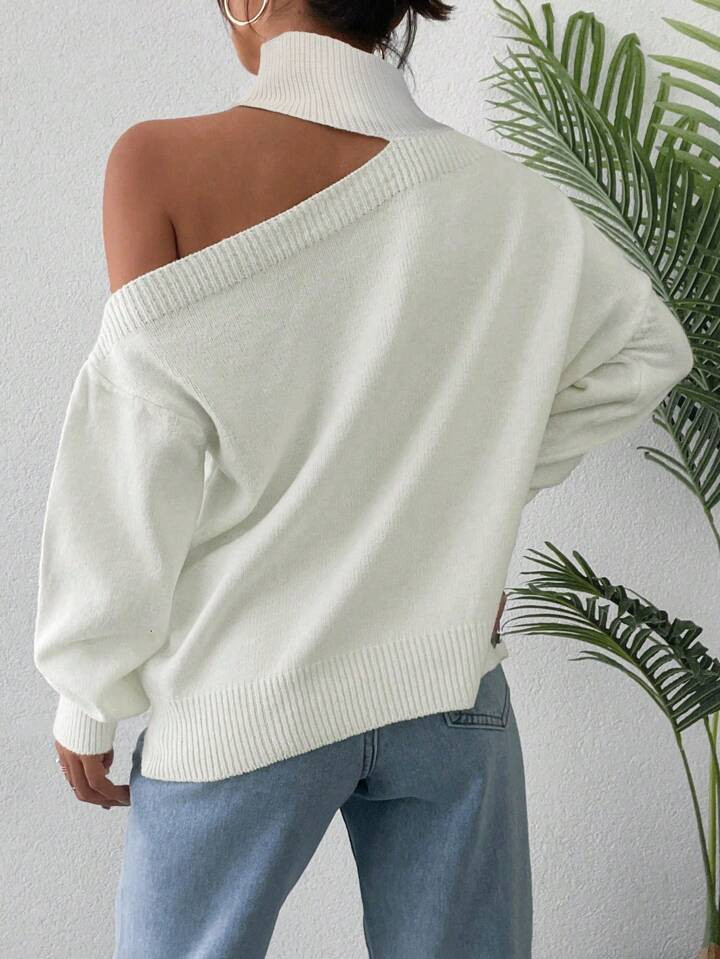 SHEIN Turtleneck Cut Out Drop Shoulder Sweater | SHEIN