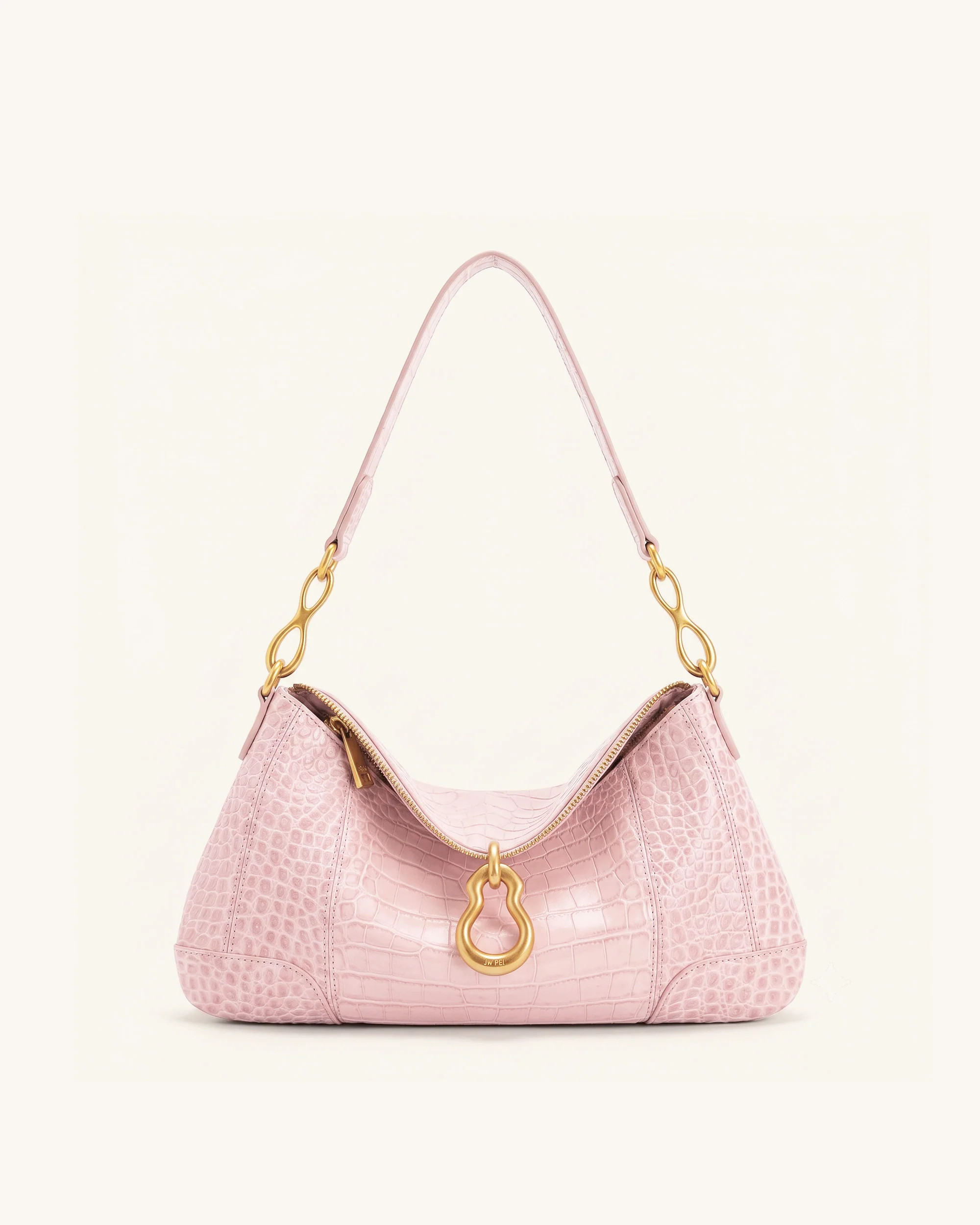 Jayla Metal Pendant Embellished Shoulder Bag - Pink Croc | JW PEI US
