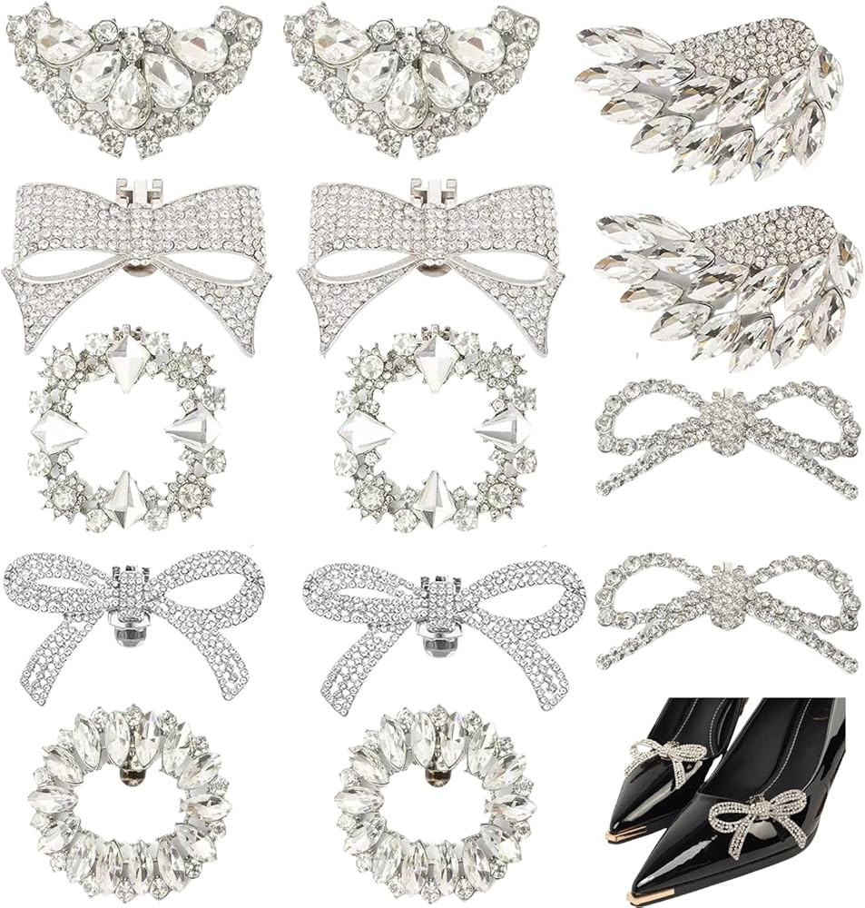 14 Pcs Rhinestone Bow Shoe Clips Shoe Buckle Classic Decorative Bow Clips For Shoes Elegant Remov... | Amazon (US)