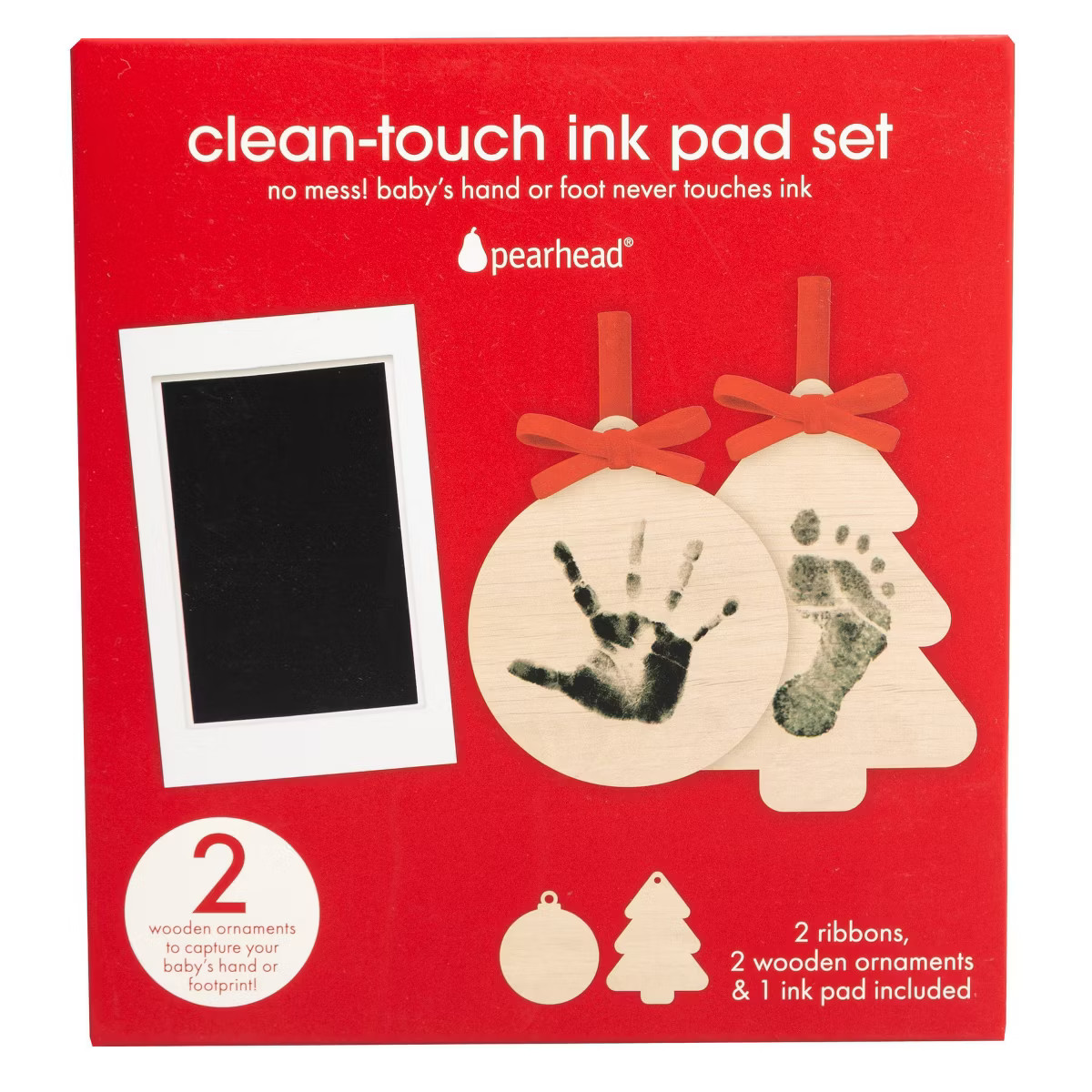 Pearhead 6.5"x7" Holiday Baby Footprint and Handprint Ornament Kit with Clean-Touch Ink Pad Red | Target