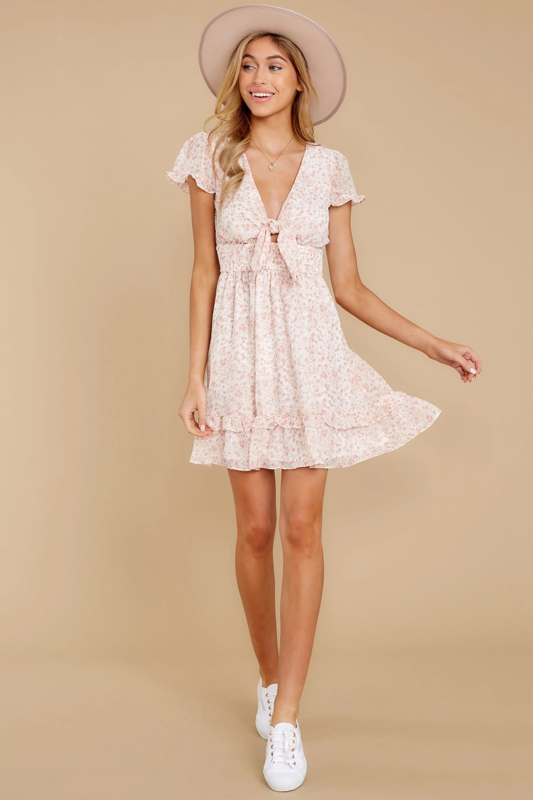 Lovely Afternoon Pink Floral Print Dress | Red Dress 