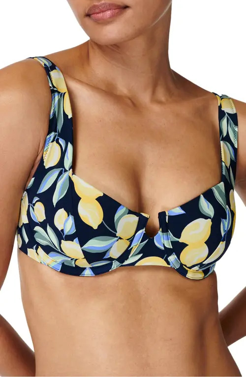 Sweaty Betty Laguna Underwire Bikini Top in Blue Lemon Tree Print at Nordstrom, Size X-Large | Nordstrom