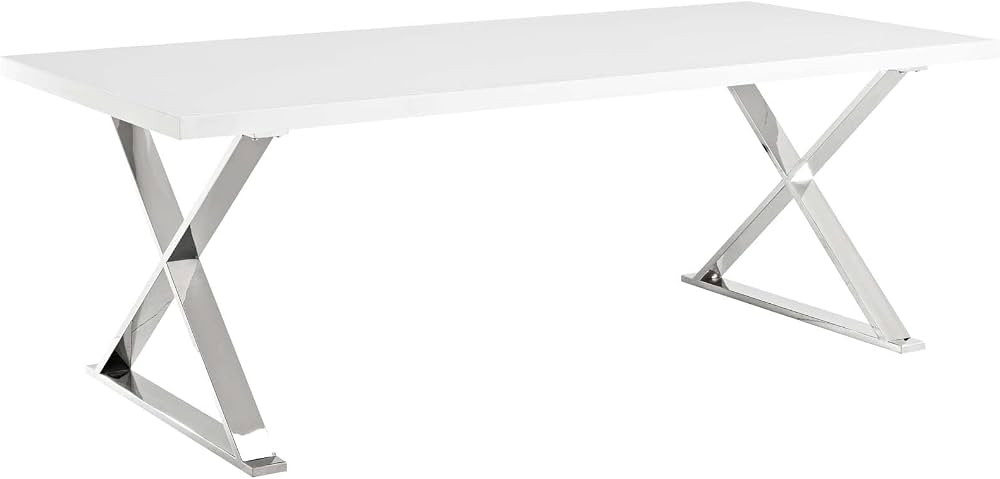 Modway Sector Modern Dining Table with Stainless Steel Metal X-Base in White Silver | Amazon (US)