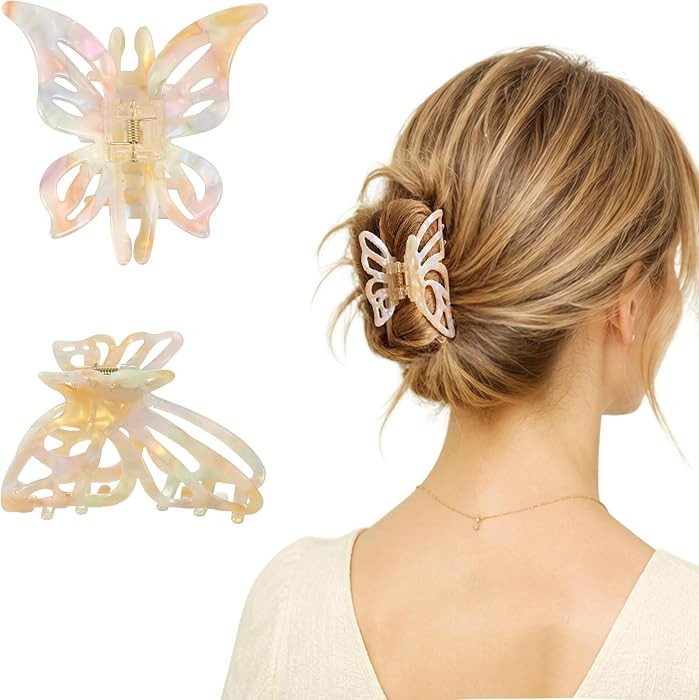 Jumbo Butterfly Hair Claw Clips for Thick Hair, 2 Pack Large 3.54 Inch Iridescent Cellulose Aceta... | Amazon (US)
