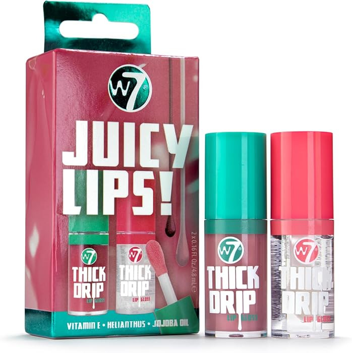 W7 Juicy Lips! Thick Drip Lip Gloss Duo Gift Set - Too Close & In The Clear - Hydrating Glossy Li... | Amazon (US)