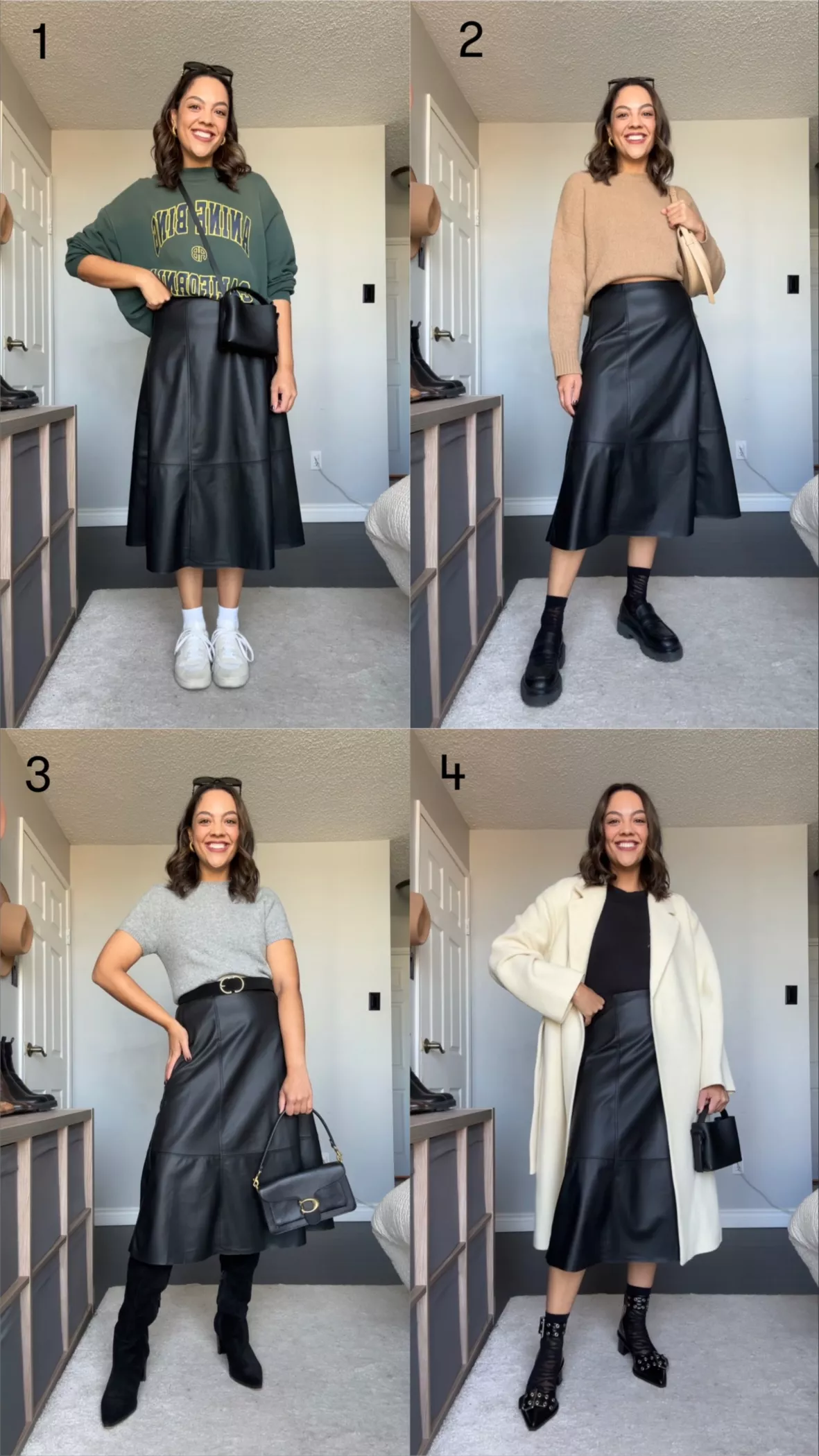 leather midi skirt  Faux leather midi skirt, Leather skirt outfit, Long leather  skirt
