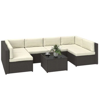 7 Piece Patio Furniture Set, Wicker Outdoor Sectional Sofa Set, All Weather PE Rattan Outdoor Furniture Conversation Sets with Cushions, Glass Top Cof | Wayfair North America