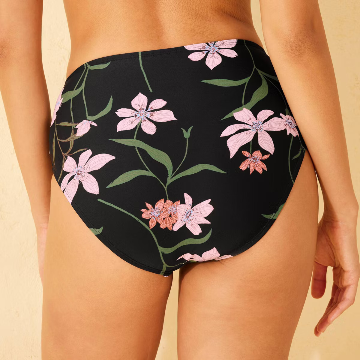 Women's High Waist Full Coverage Bikini Bottom - Shade & Shore™ Black Floral Print | Target