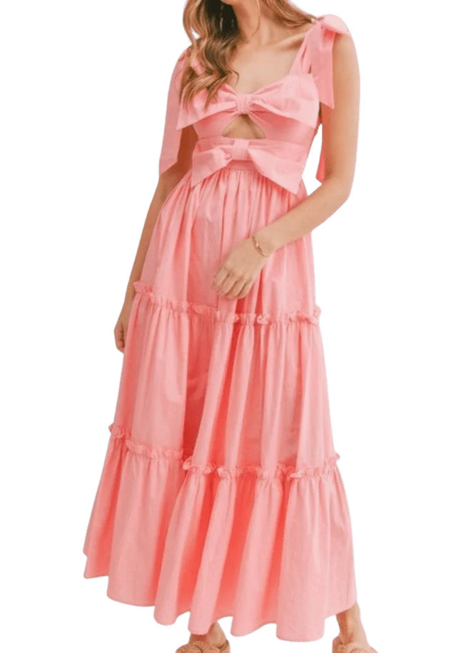 Pink front double ribbon long dress | Mulberry & King