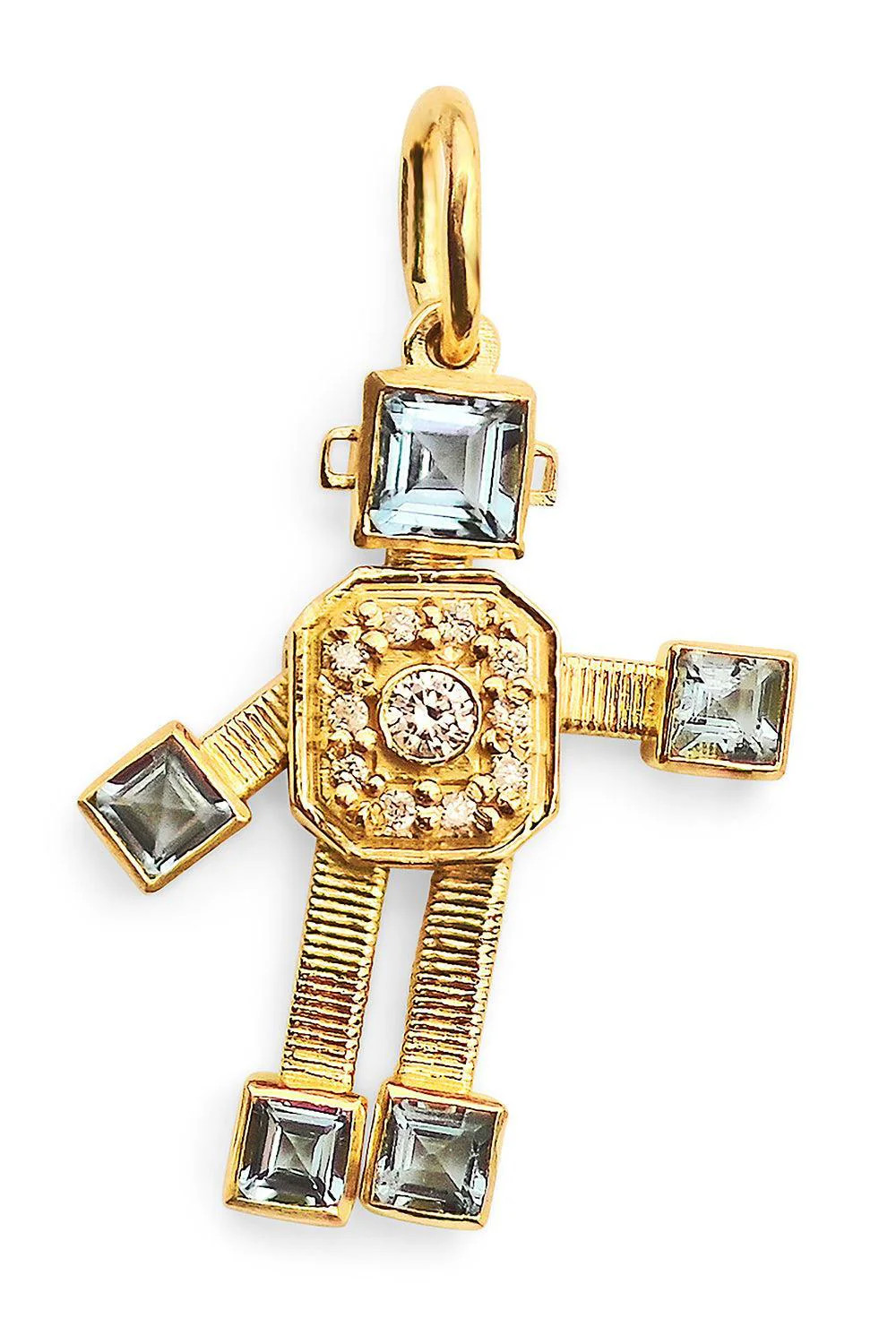 Aquamarine Diamond Mini Heart Robot Pendant | VAN | Marissa Collections