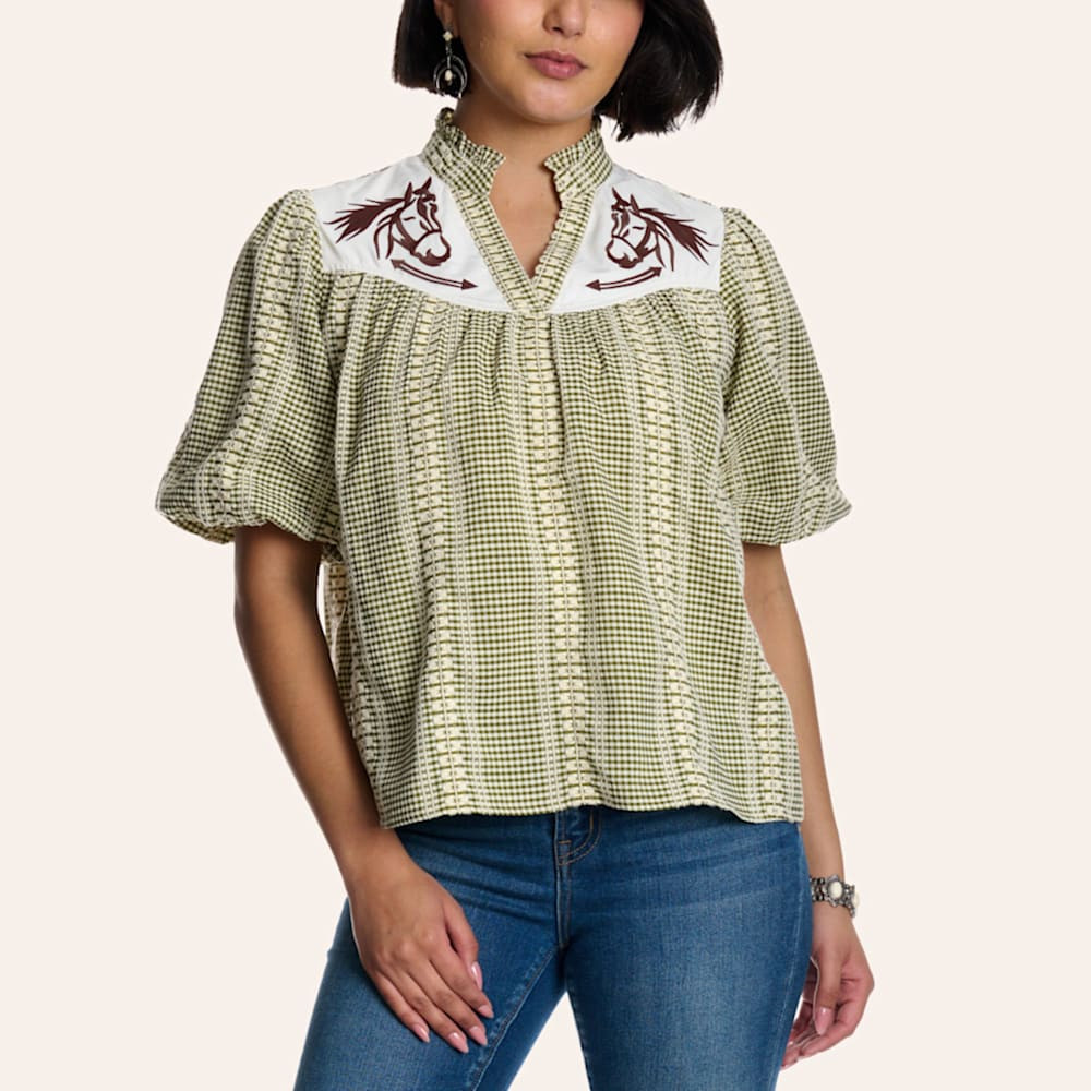 Rockin' C Women's Sage Horse Head Embroidered Top | Cavender's