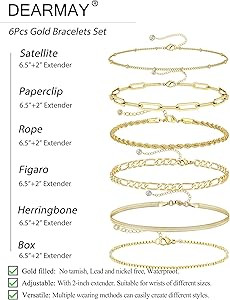 DEARMAY Gold Bracelets for Women Waterproof, 14K Real Gold Jewelry Sets for Women Trendy Thin Dai... | Amazon (US)