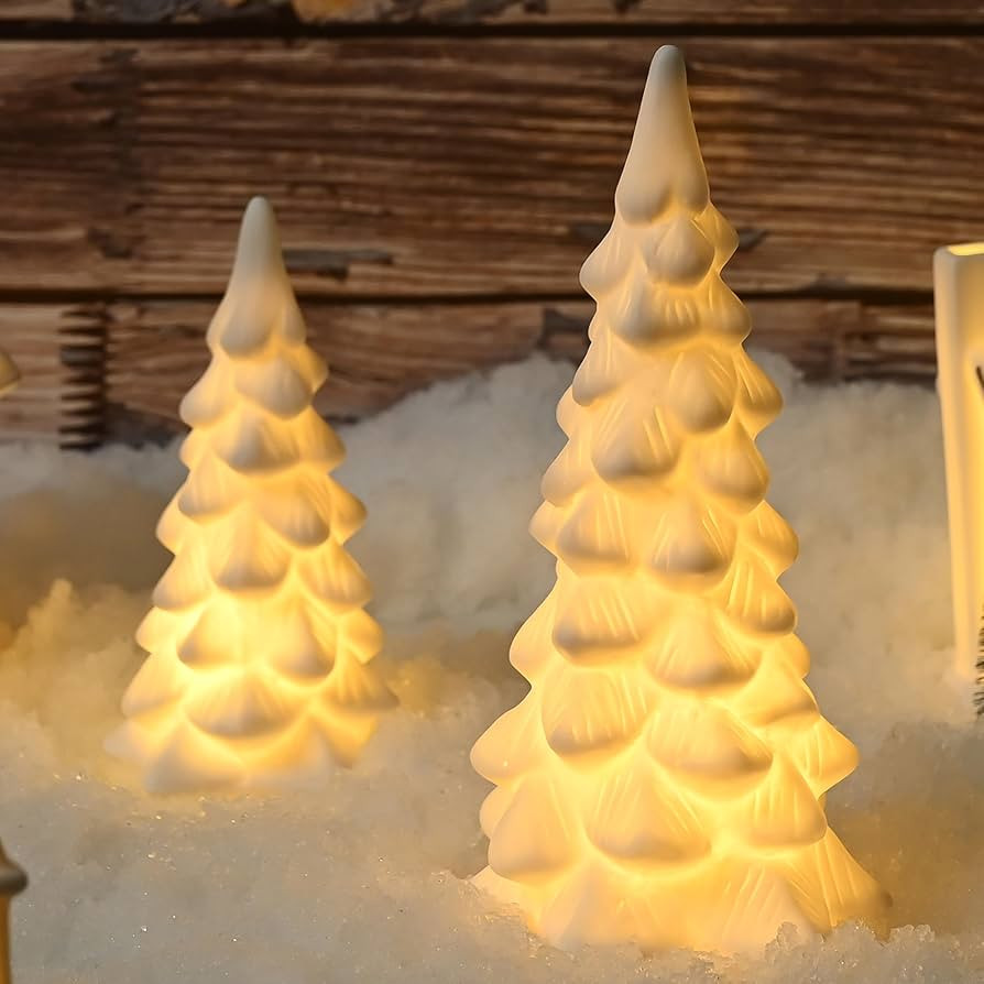 White Ceramic Christmas Trees, 2Pcs Light Up Porcelain Christmas Tree, Matte White Small Xmas Tre... | Amazon (US)