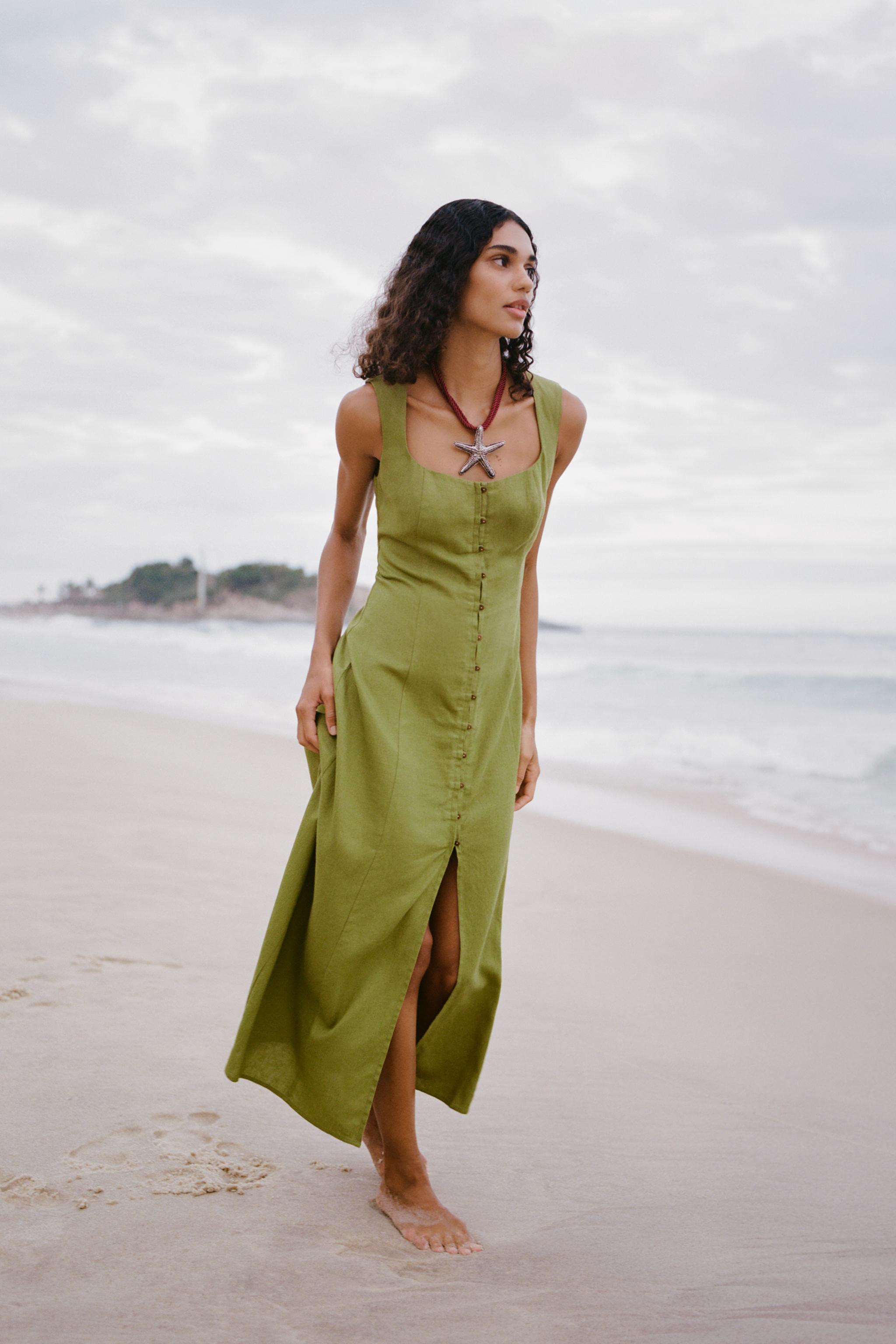 LINEN MIDI DRESS | Zara US