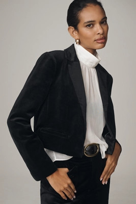 Maeve Velvet Cropped Tux Blazer | Anthropologie (US)