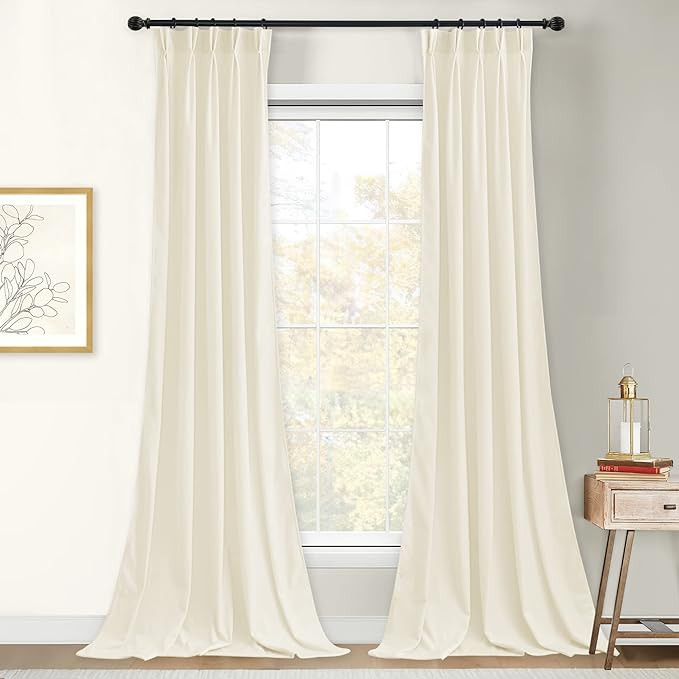 StangH Pinch Pleat Velvet Curtains for Bedroom, Ivory White Light Dimming Privacy Window Drapes L... | Amazon (US)