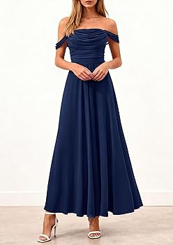 PRETTYGARDEN Womens Off Shoulder Maxi Summer Dresses 2026 Elegant Mesh Aline Swing Ruched Flowy C... | Amazon (US)