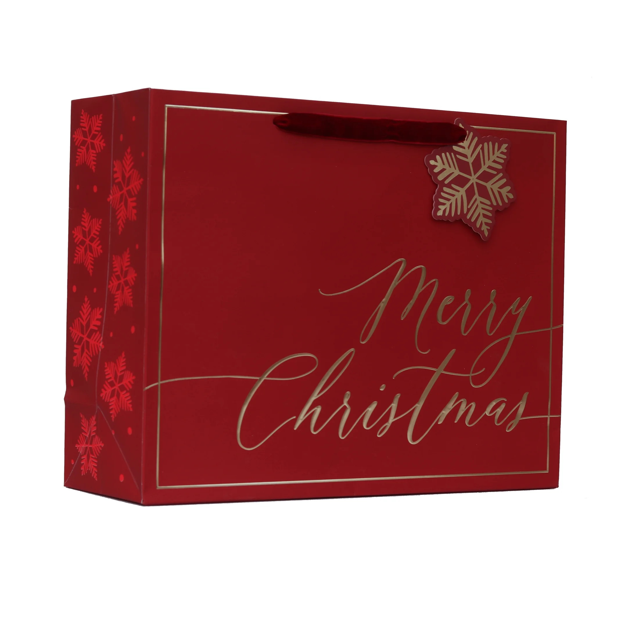 Large Red and Gold Merry Christmas Paper Gift Bag, 12.75" x 4.5" x 10", by My Texas House | Walmart (US)