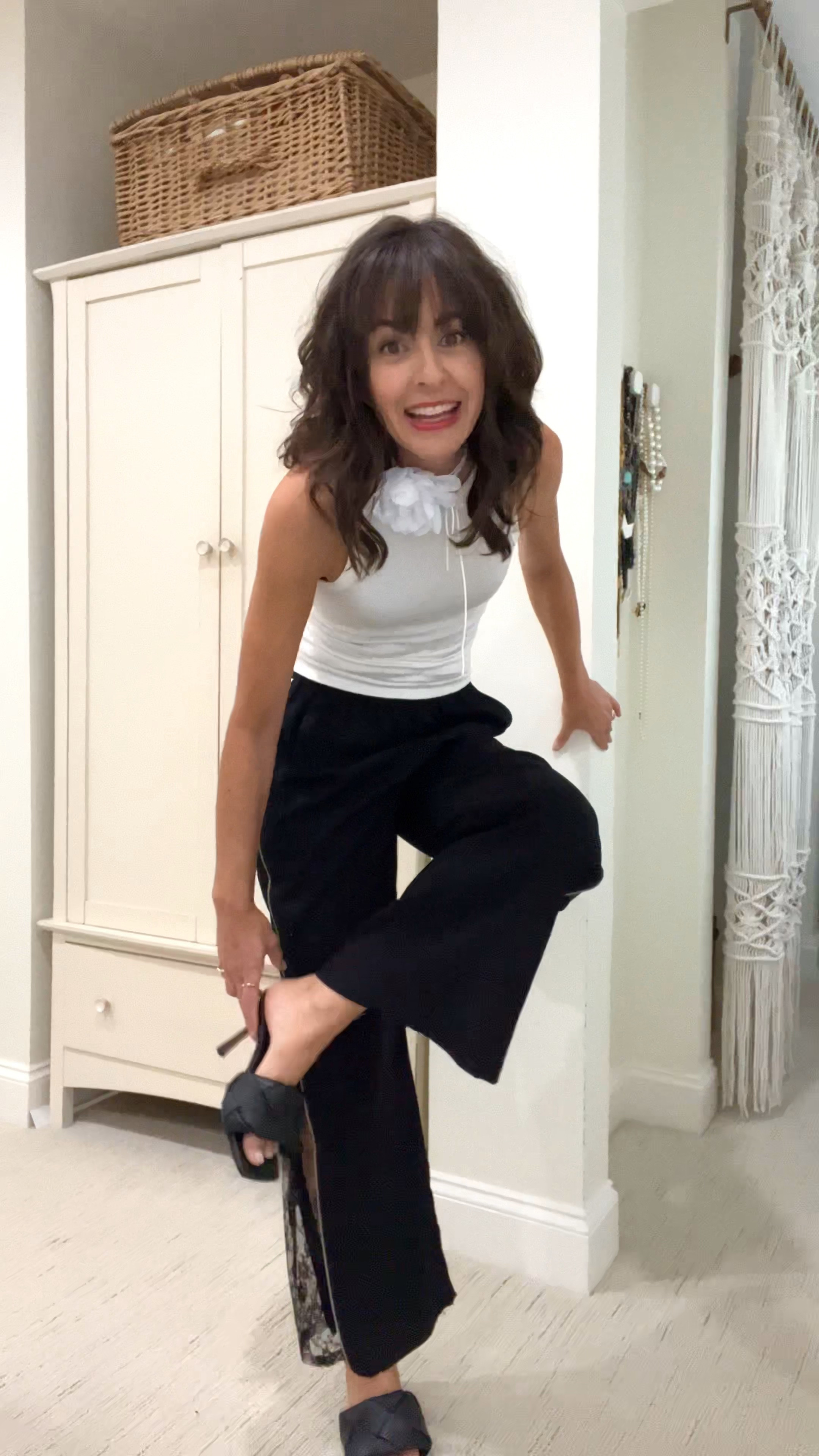 Haute Mama Look of the Day
Dinner with a friend and I’m wearing new lace zip joggers (I sized up to a small and usually wear a 0), Bottega sandals, Amazon cardigan and designer inspired accessories. 

#hifhlowstyling
#flowerchoker
#dressyjoggers

#LTKover40 #LTKstyletip