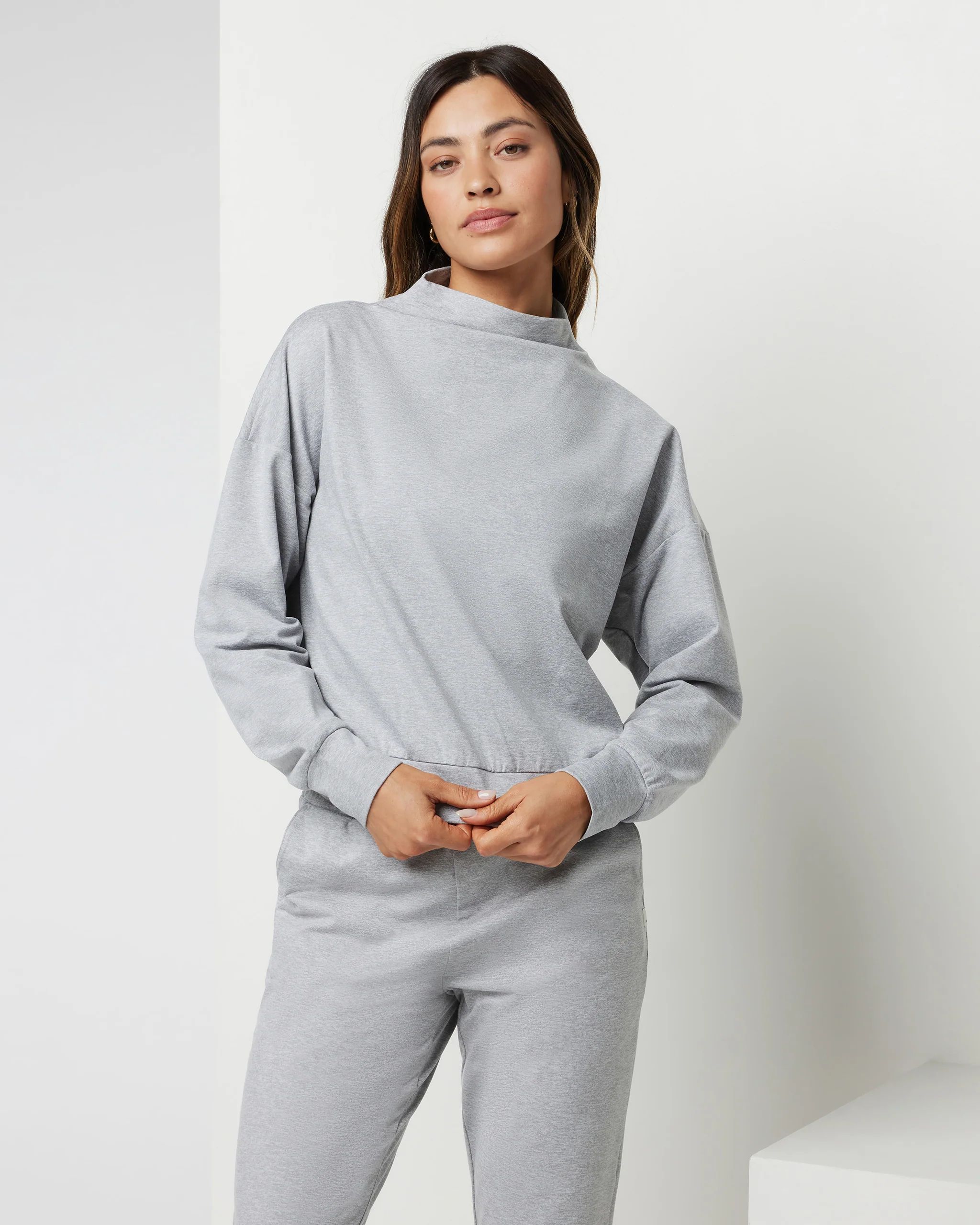 Granite Funnel Neck | Light Heather Grey Sweater | Vuori | Vuori Clothing (US & Canada)