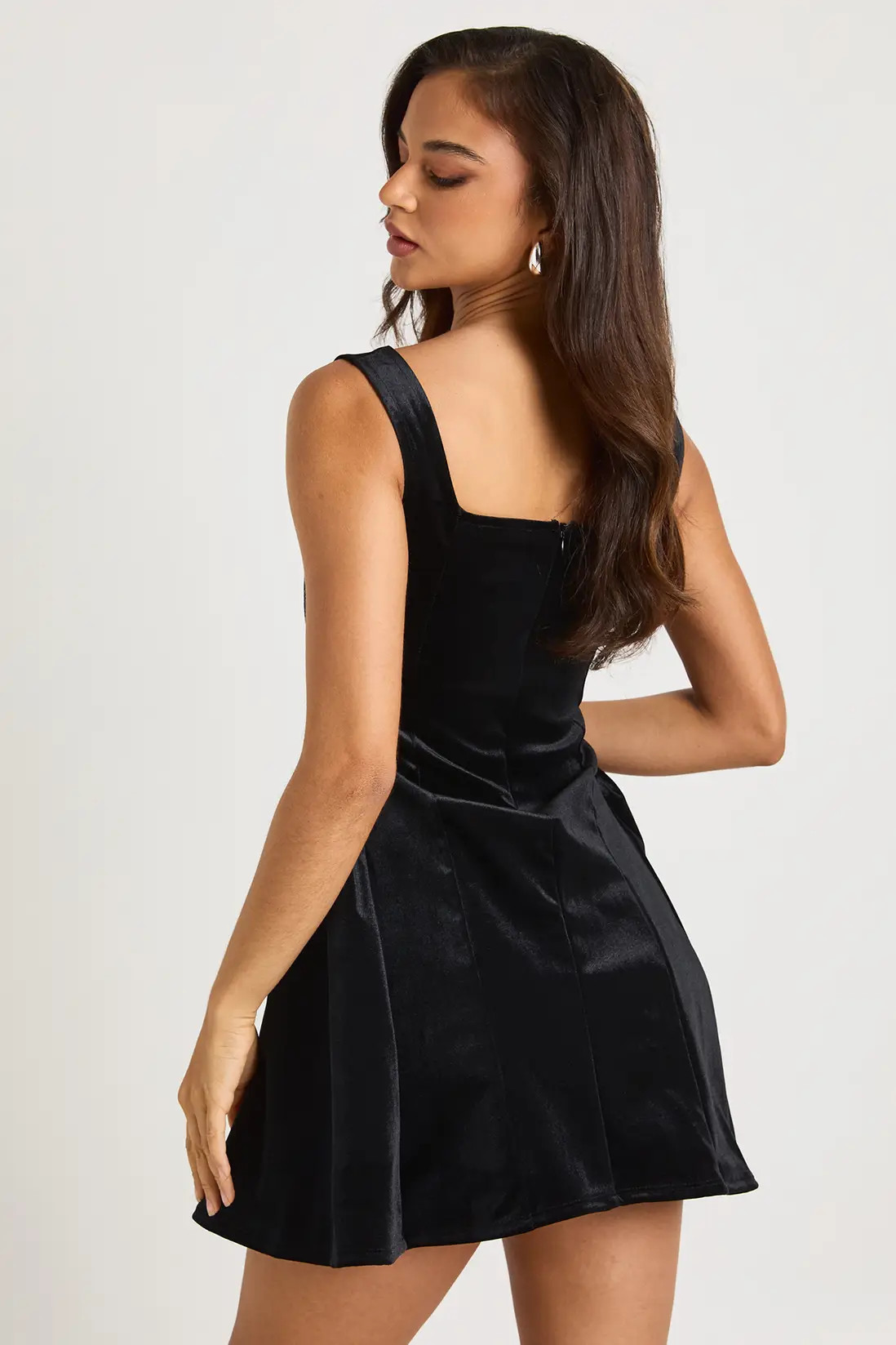 Bonded Velvet Square Neck Volume Skater Dress | Boohoo.com (UK & IE)