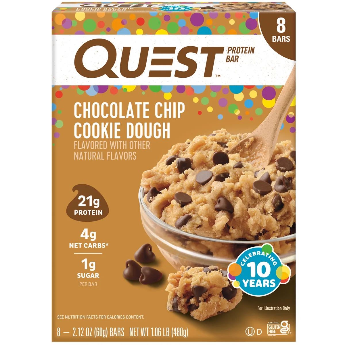 Quest Chocolate Chip Cookie Dough Protein Bar, Gluten Free, 8pk | Walmart (US)