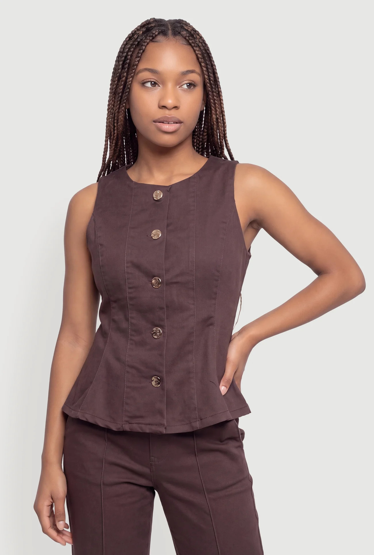 Metallic Button Front Denim Blazer Vest | Rainbow Shops