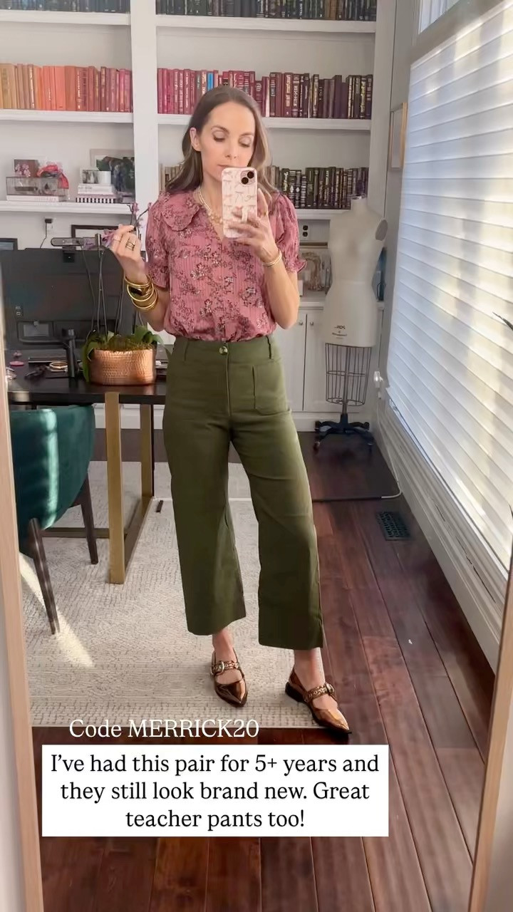 Work teacher spring style @anthropologie // olive green Colette pants + floral blouse + buckle flats // code MERRICK20 for 20% off 

#LTKSeasonal #LTKWorkwear #LTKWatchNow