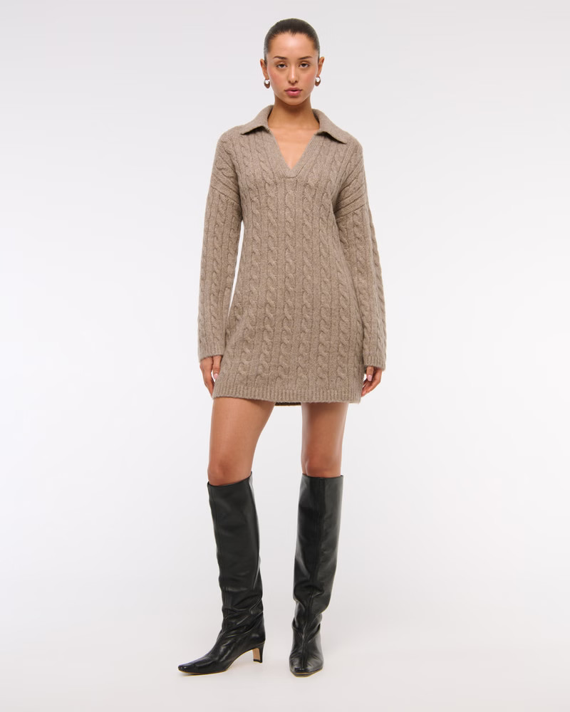 Women's Long-Sleeve Collared Mini Sweater Dress | Women's Dresses & Jumpsuits | Abercrombie.com | Abercrombie & Fitch (US)