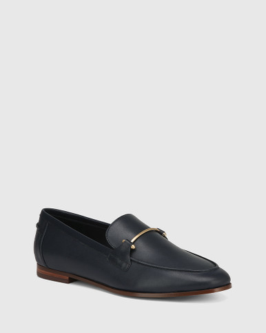 Angeles Navy Blue Leather Flat Loafer | Wittner