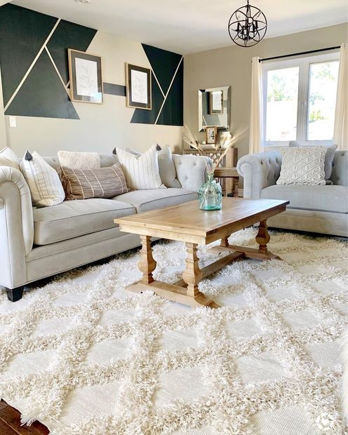 Ivory Shaggy Diamond Trellis Area Rug | Rugs USA