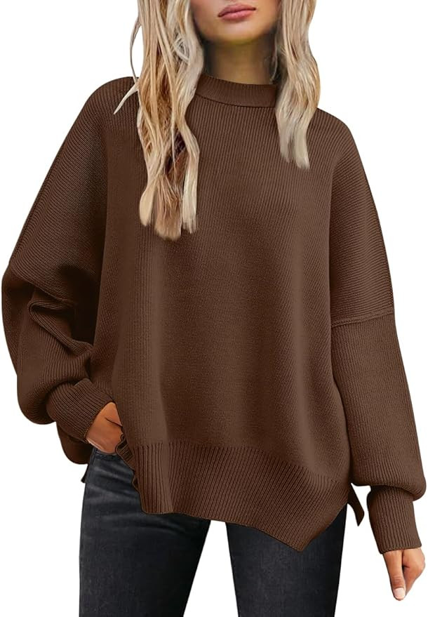 LILLUSORY Women's Oversized Batwing Sweaters 2025 Fall Outfits Trendy Crewneck Knit Side Slit Fas... | Amazon (US)