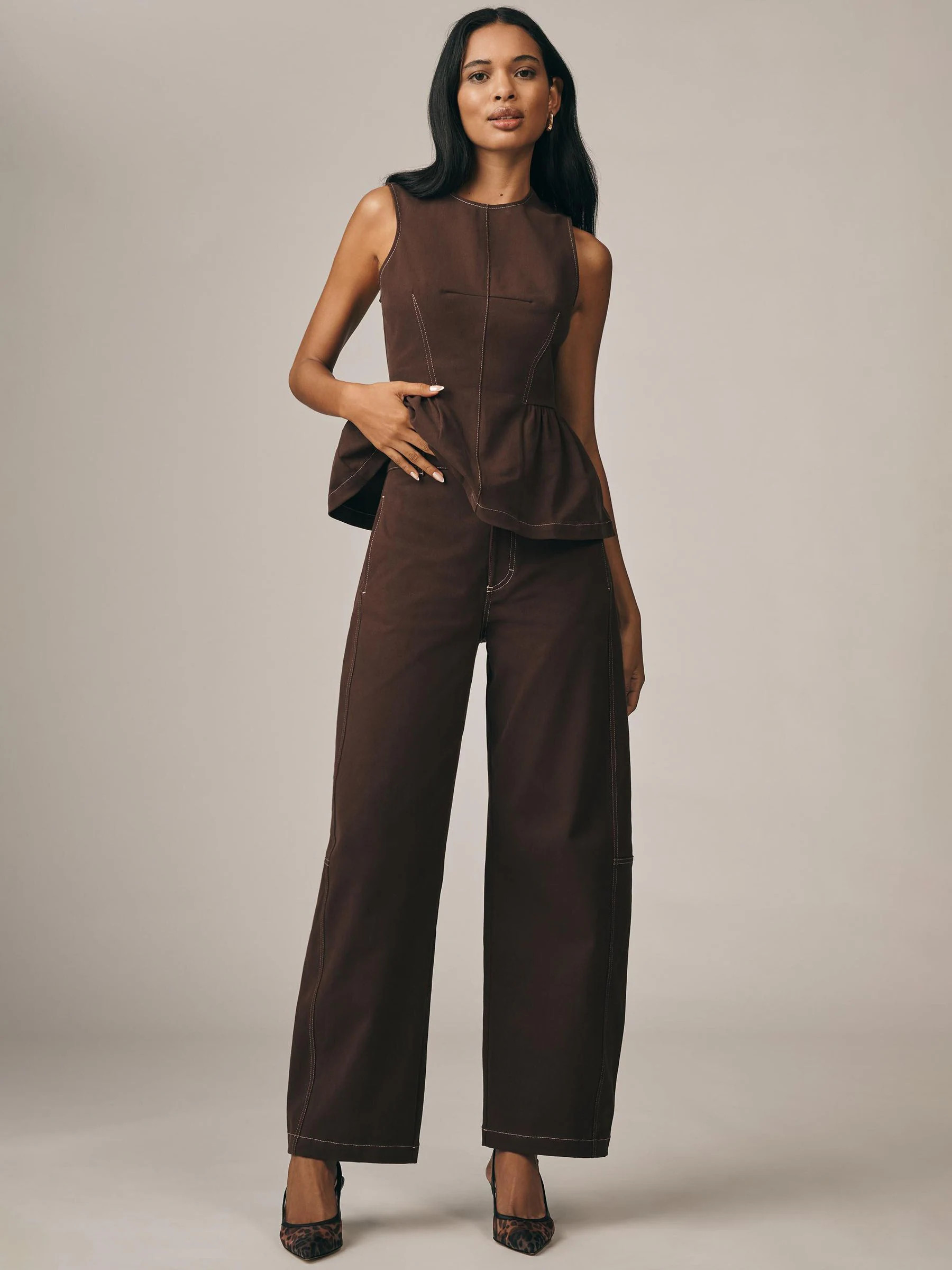Anthropologie Anthropologie Brown Maeve Curve Puddle Trousers | Next US