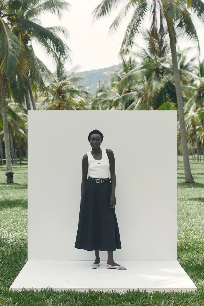 SOFIA BLACK LINEN MIDI SKIRT | DISSH