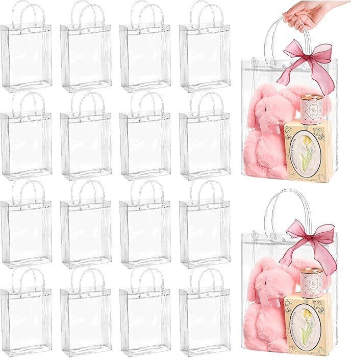 Jutieuo 24 Pack Clear Plastic Gift Bags with Handles, Reusable Transparent Party Favor Bags PVC G... | Amazon (US)