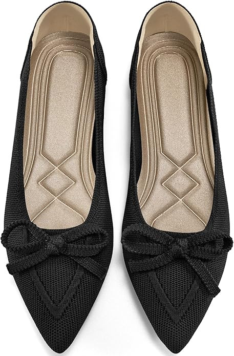 Ablanczoom Ballet Flats Shoes for Women: Dressy Pointed Toe Bow Knit Flats Comfortable Slip On Wo... | Amazon (US)