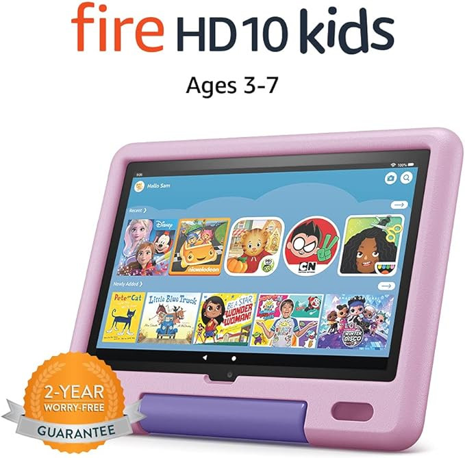 All-new Fire HD 10 Kids tablet, 10.1", 1080p Full HD, ages 3–7, 32 GB, Lavender | Amazon (US)